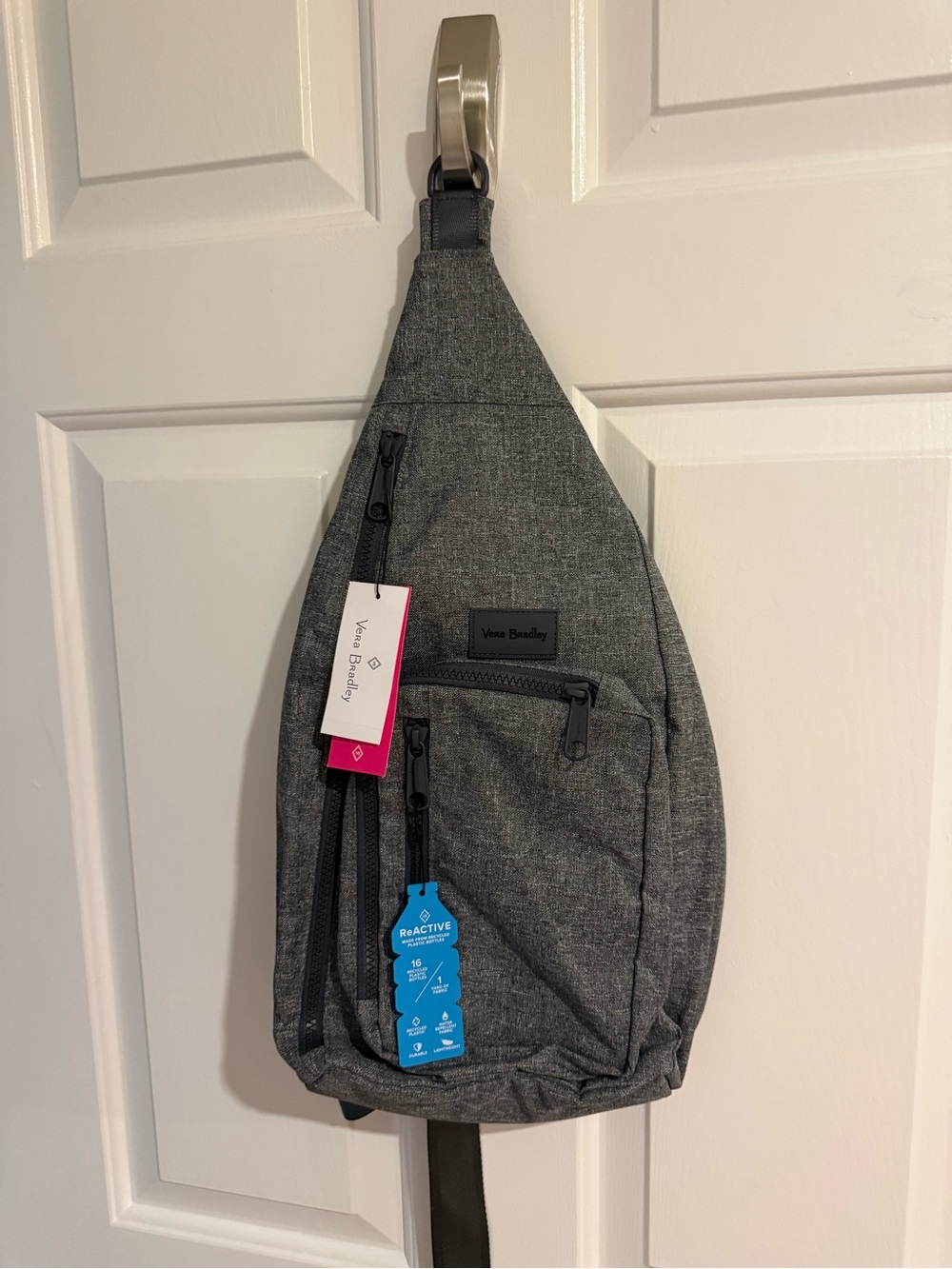 Vera Bradley Heathered Gray Sling Bag with Front Zip Pockets